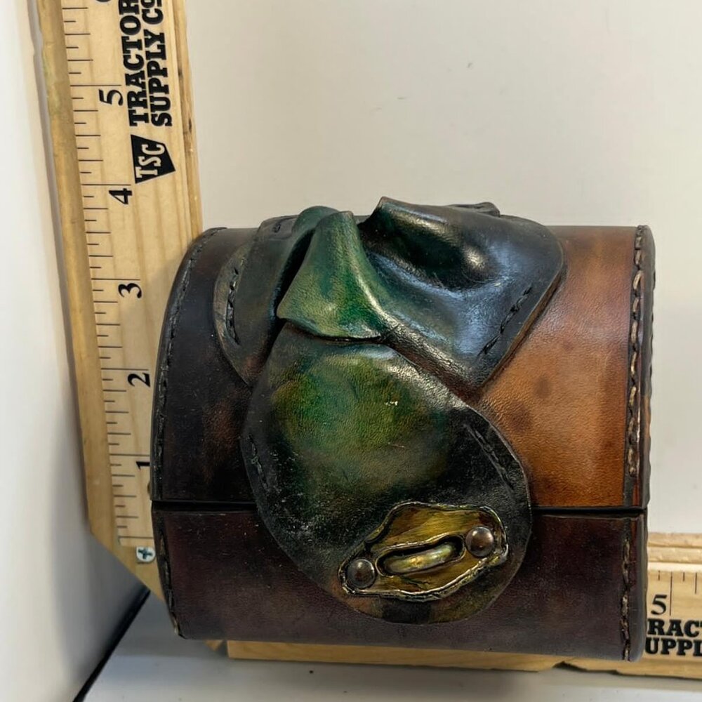 Vintage Leather Case with Unique Decorative Metal Detailing Collectible Box - Picture 1 of 3